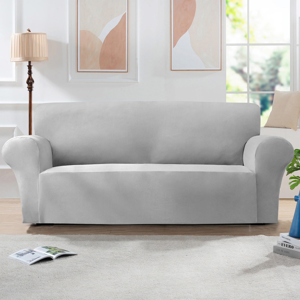 Homerepublic 3 Seater Silver Mink Velvet Stretch Fit Sofa Cover Image 2