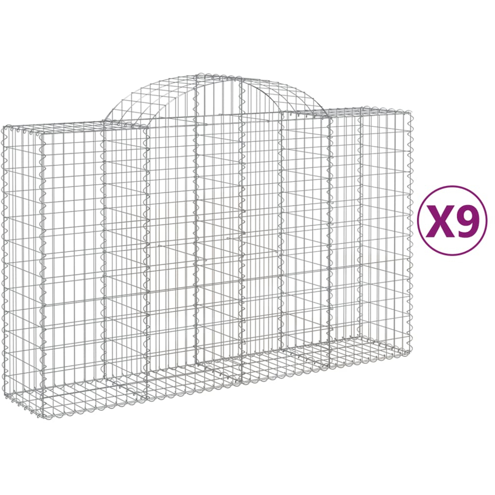 vidaXL Silver Galvanised Iron Arched Gabion Basket 200 x 50 x 120/140cm 9 Pack Image 2