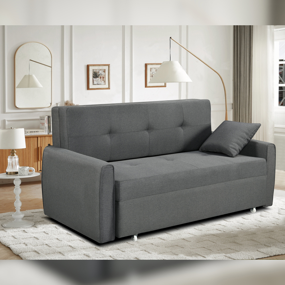 Comfy Living 2 Seater Grey Linen Pull Out Sofa Bed Image 6