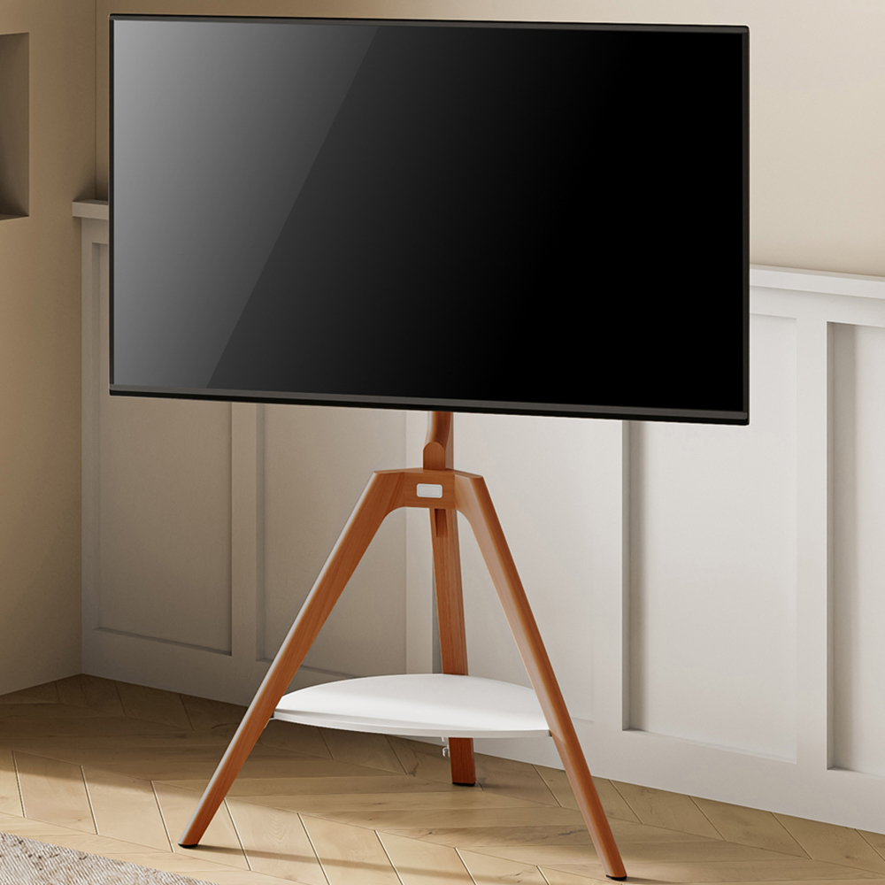 TTAP Tripod Single Shelf Light Wood Floor TV Stand Image 1