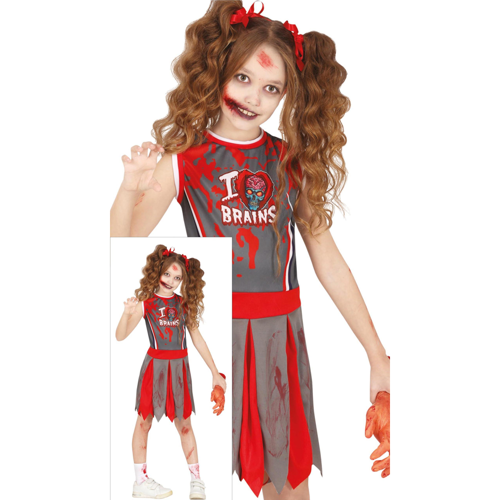 Fiestas Guirca Zombie Cheerleader Grey and Red Halloween Costume 7 to 9 Years Image 3