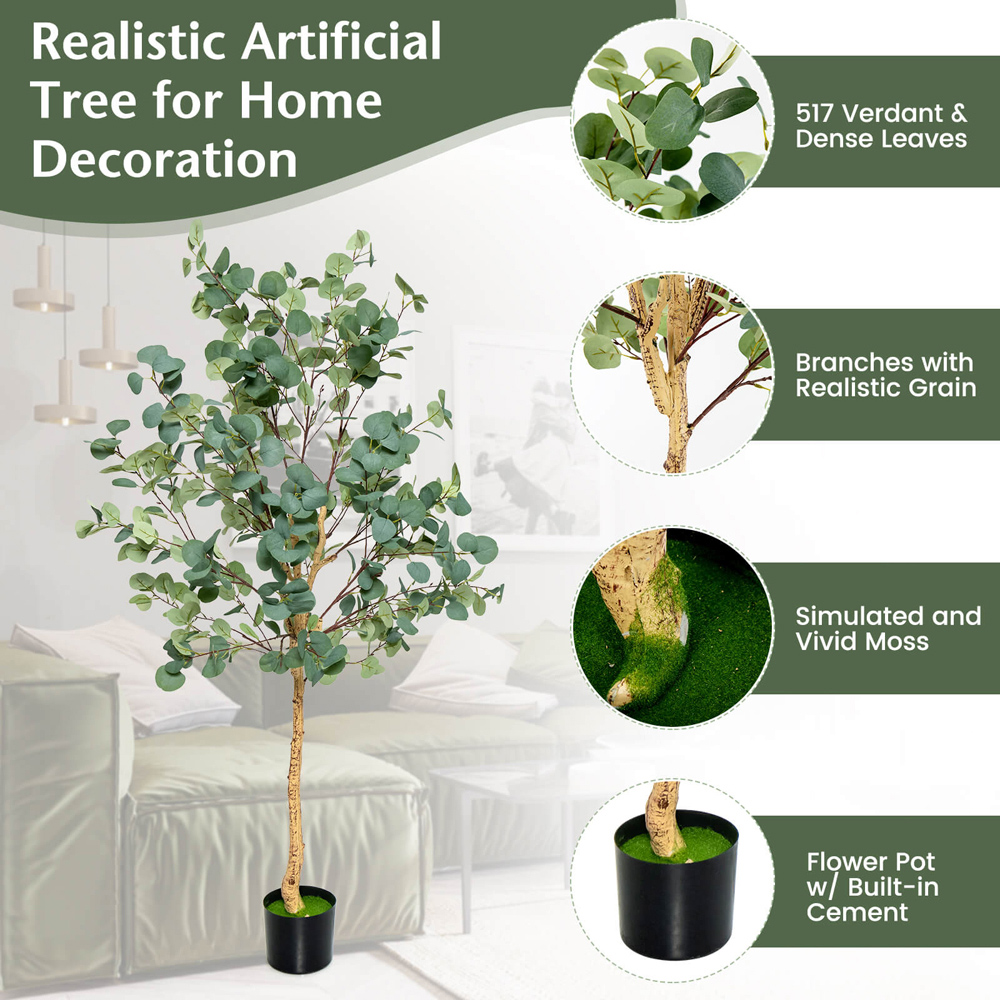 Costway Eucalyptus Artificial Tree In Pot 165cm Image 6
