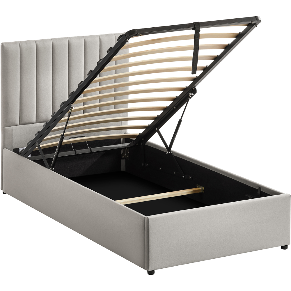 VIDA DESIGNS Vellaro Single Beige Linen Fabric Ottoman Bed with Headboard and Mattress Image 2
