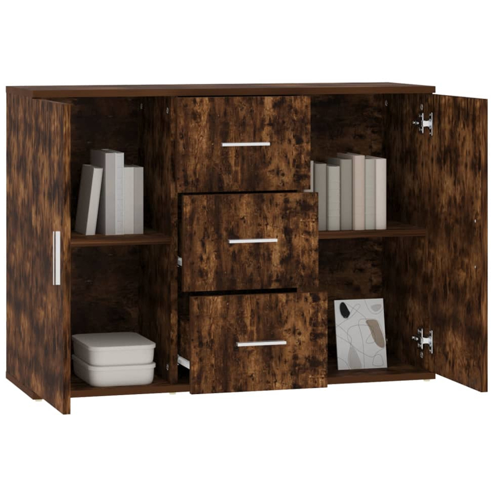 vidaXL 2 Door 3 Drawer Smoked Oak Sideboard Image 4