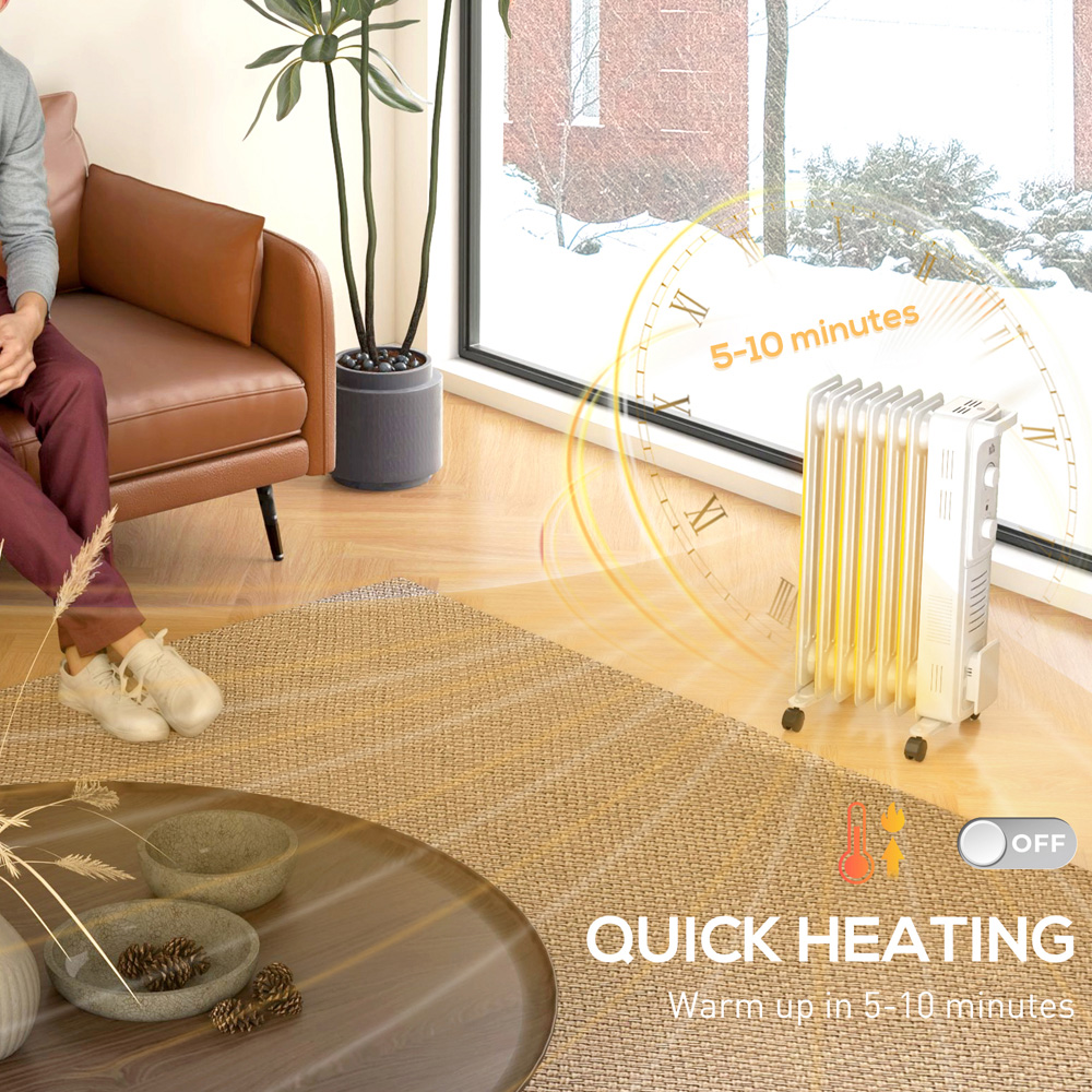 HOMCOM White 7 Fin Oil Filled Radiator Portable Heater Image 6