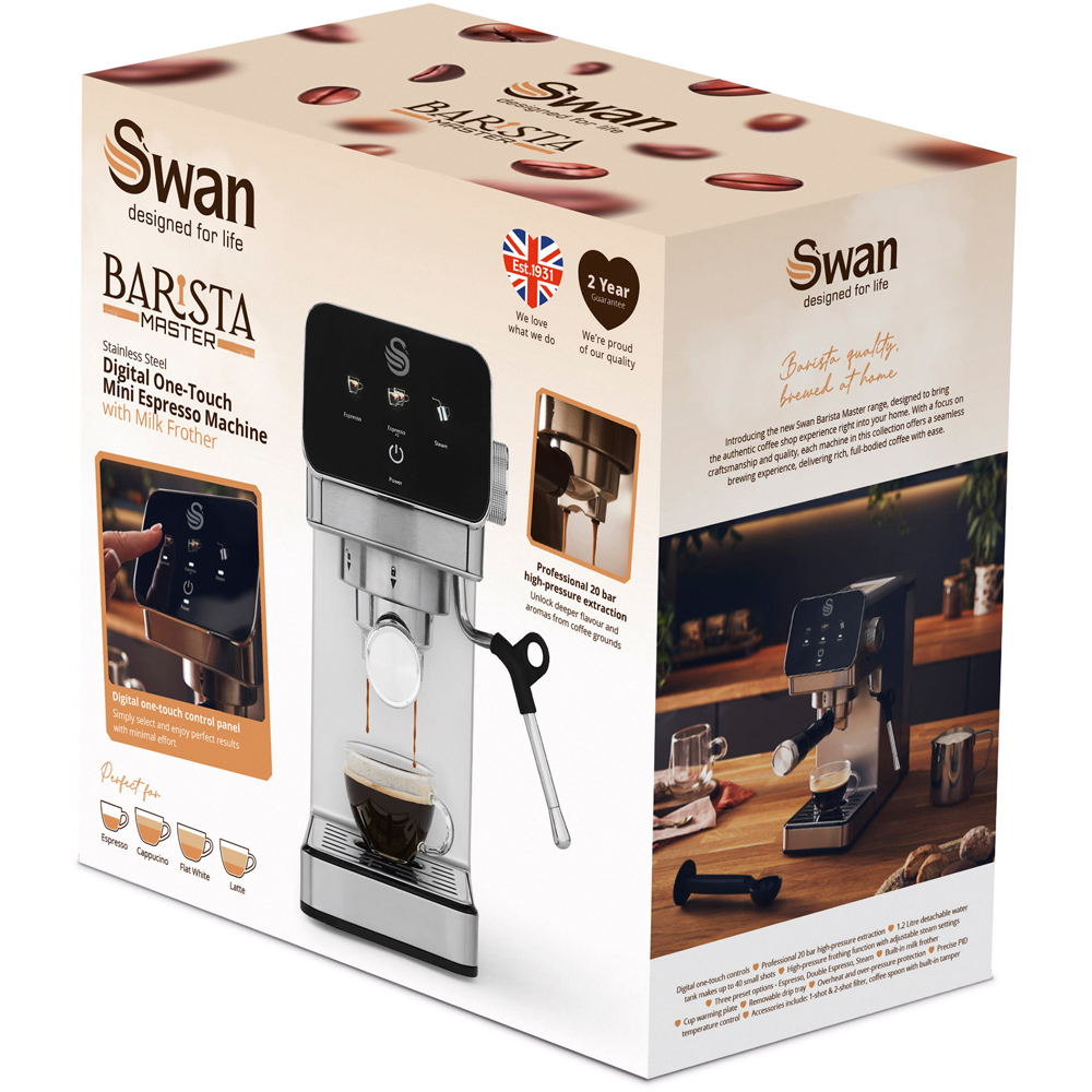 Swan Barista Master Black 1.2L Digital Mini Espresso Coffee Maker with Milk Frother Image 2