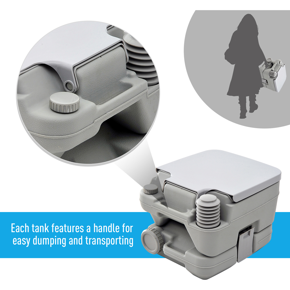 HOMCOM Grey Portable Camping Toilet with 2 Detachable Tanks 10L Image 7