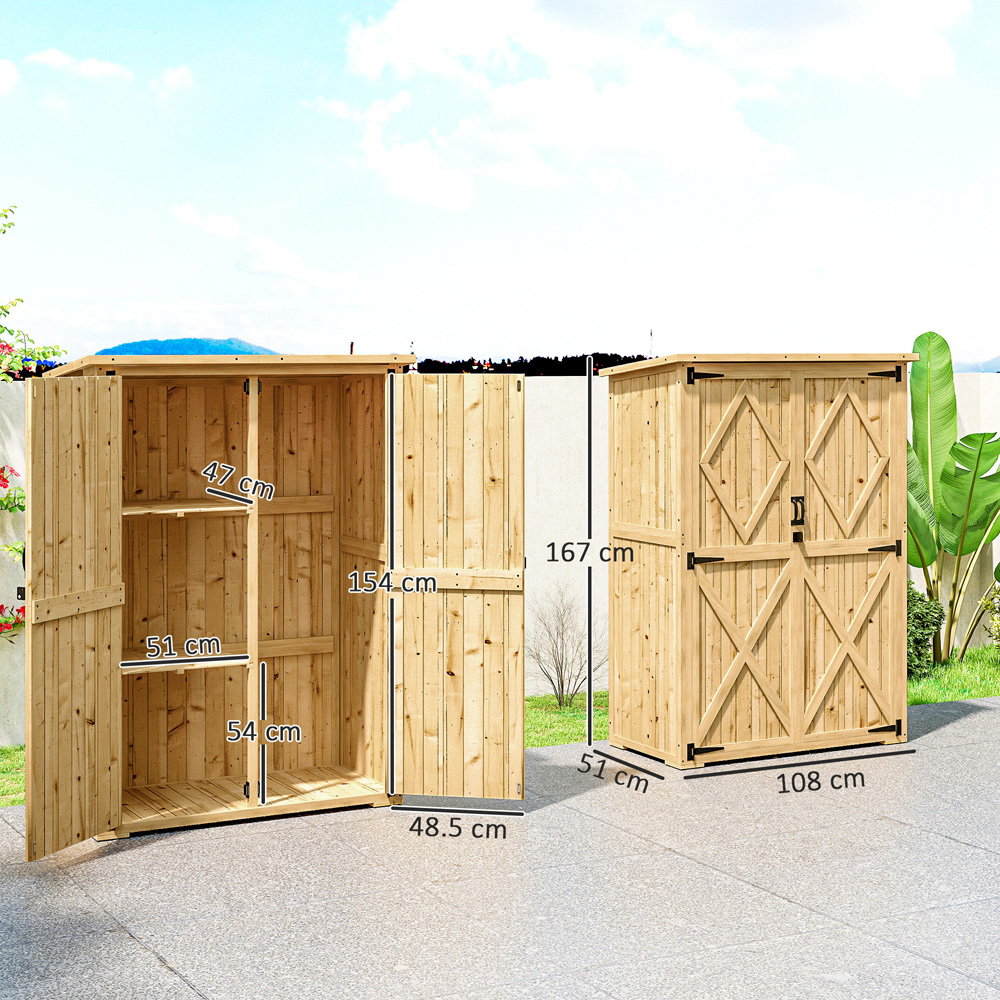 Outsunny 5.4 x 3.8ft Natural Double Door Wooden Tool Storage Cabinet Image 9