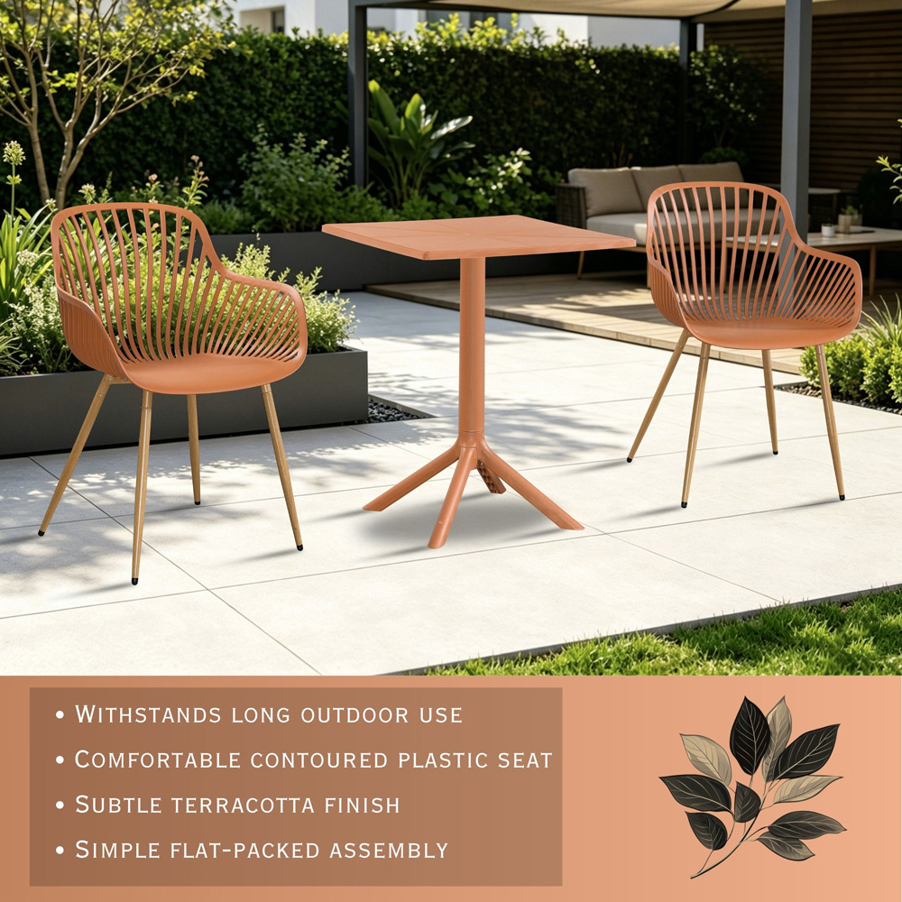 Core Products 2 Seater Terracotta Sunray Design Square Plastic Table Garden Bistro Set Image 7