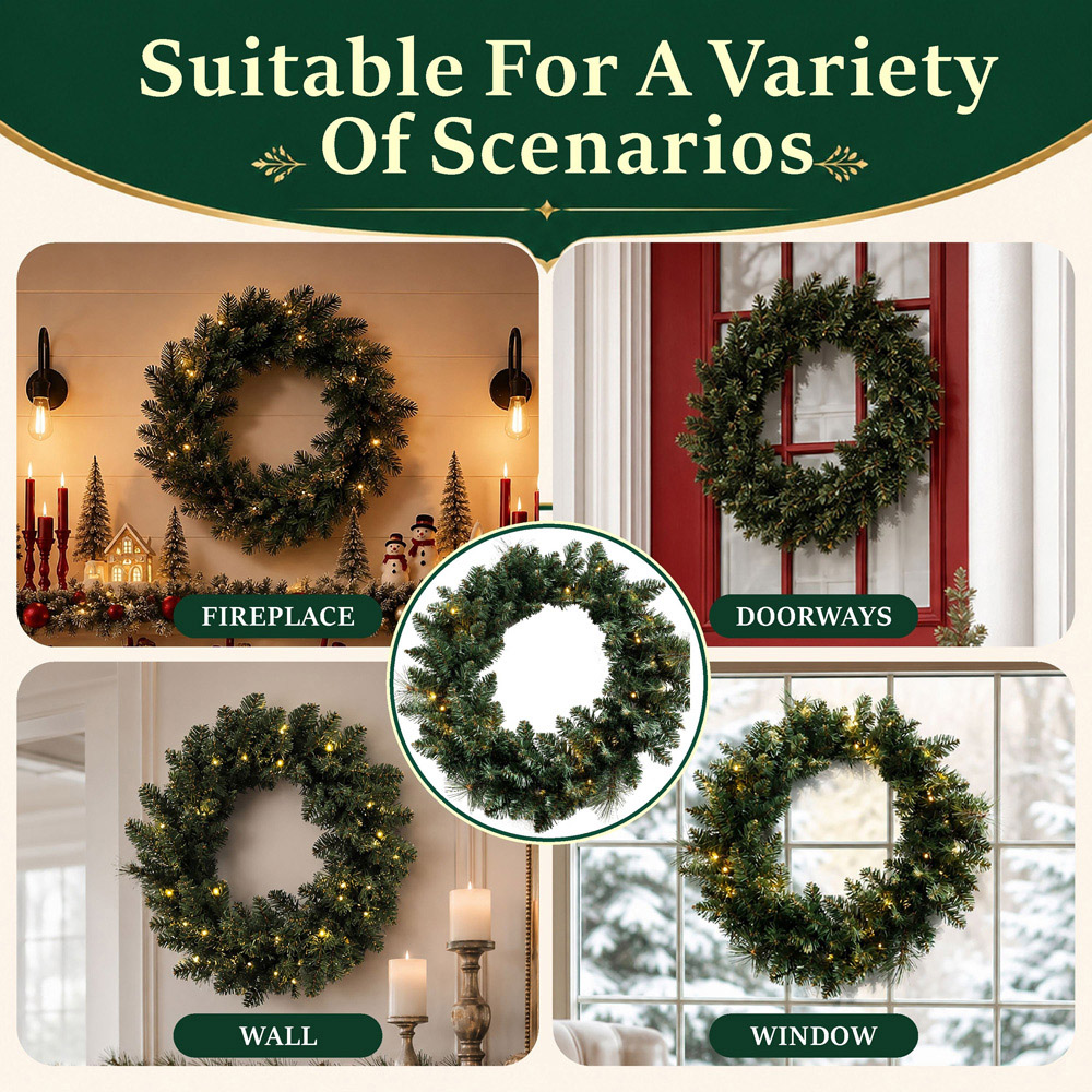 Abrihome 35 Warm White LED Multi-Function Artificial Christmas Wreath with 130 Tips 50cm Image 7