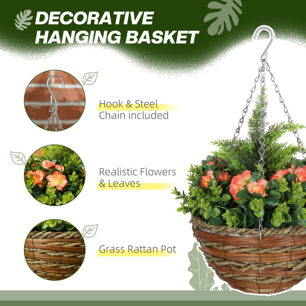 Portland Artificial Orange Lisianthus Flower Hanging Planter 2 Pack Image 6