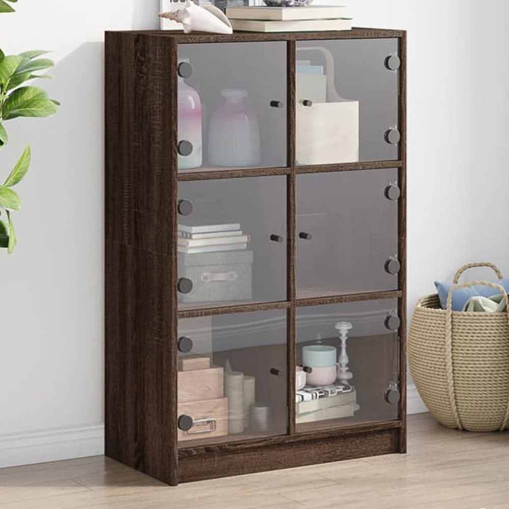 vidaXL 2 Glass Door 6 Shelf Brown Oak Highboard Image 1