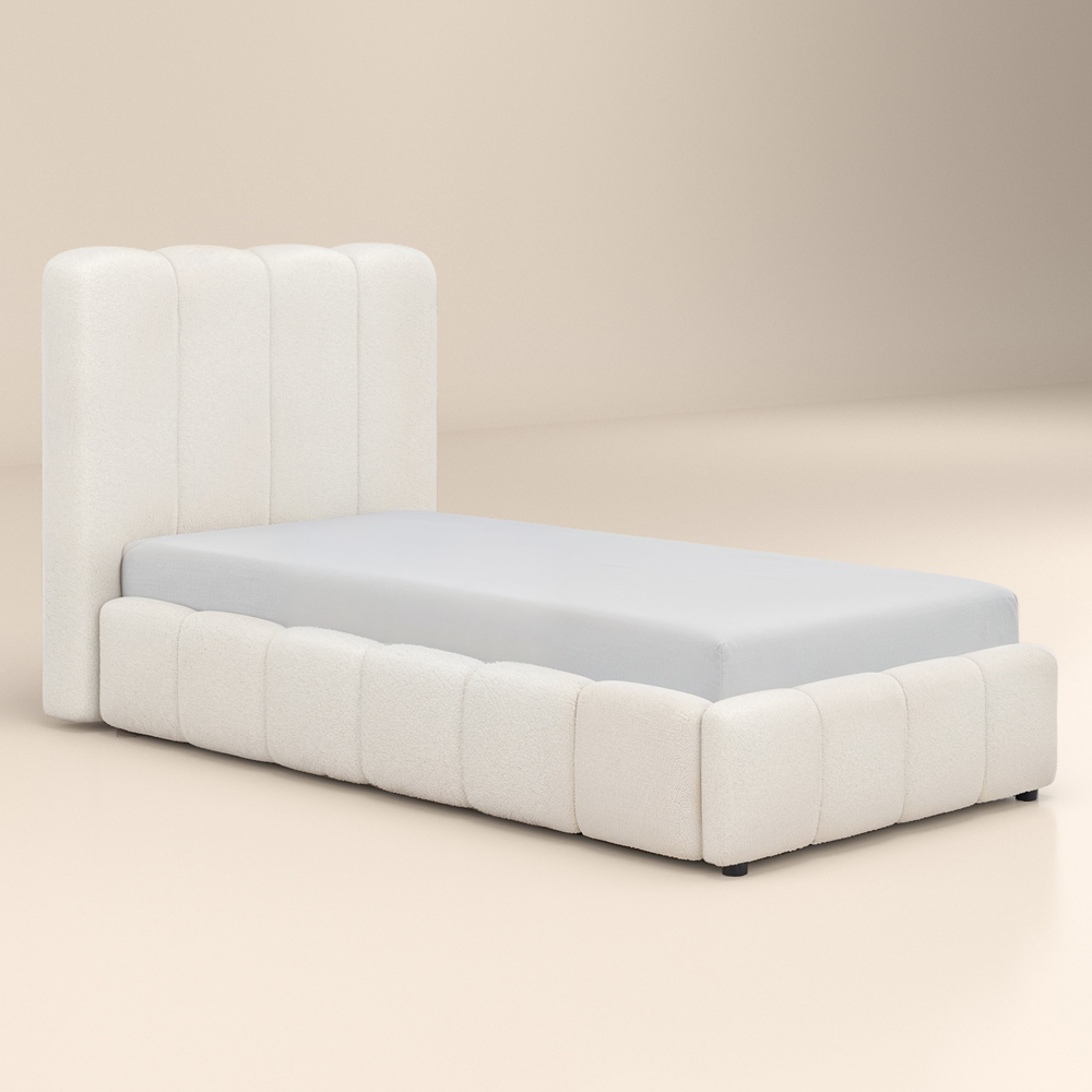 Solace+Co Emilie Single Boucle Ribbed Fabric Ottoman Bed Image 2