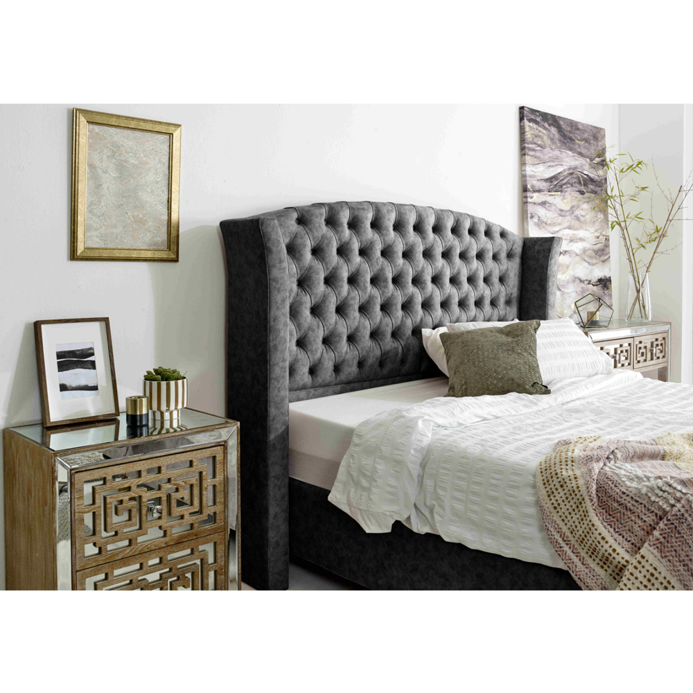 Eleganza Roseland Single Granite Oakland Fabric Bed Frame with Chesterfield Headboard Image 2