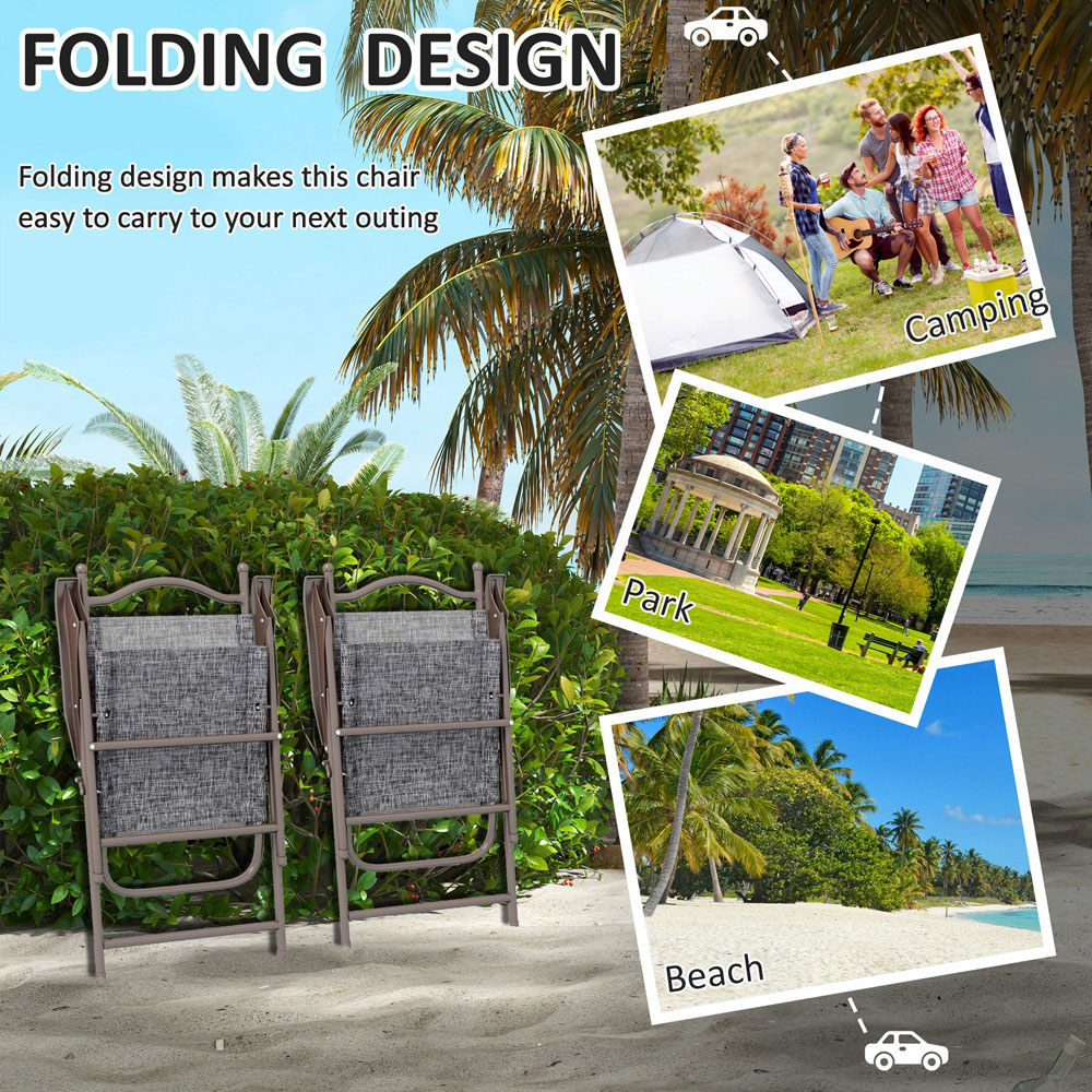 Outsunny Grey Mesh Fabric Folding Camping Chair Set of 2 Image 4