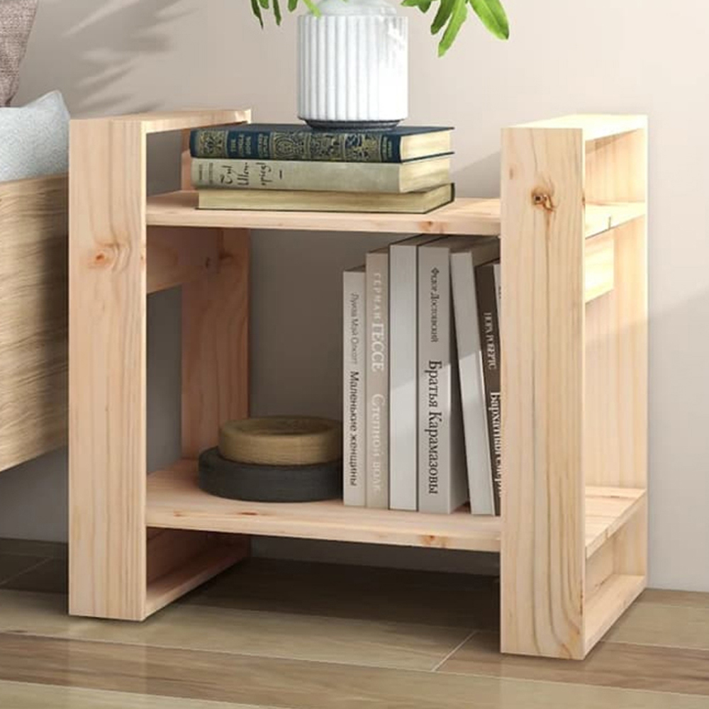 vidaXL 2 Shelf Natural Solid Pine Bookcase Image 1