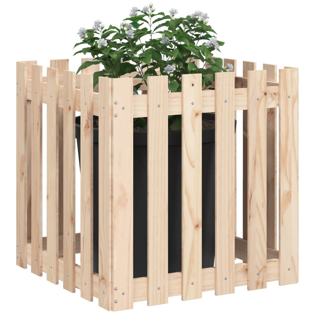 vidaXL Natural Solid Pine Wood Square Garden Planter 60cm Image 3