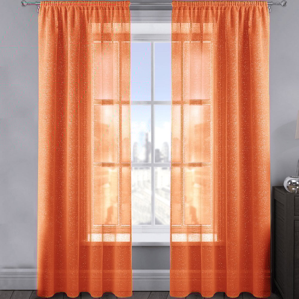 Velosso Alessandria Orange Shimmer Voile Panel Curtain 137 x 183cm Image 1