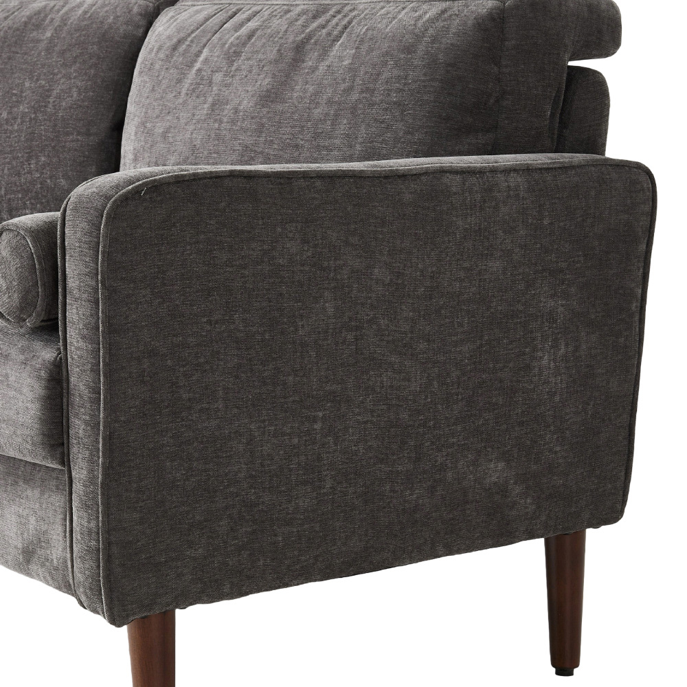 Living and Home 2 Seater Grey Soft Chenille Upholstered Sofa with Cylindrical Pillows Image 5