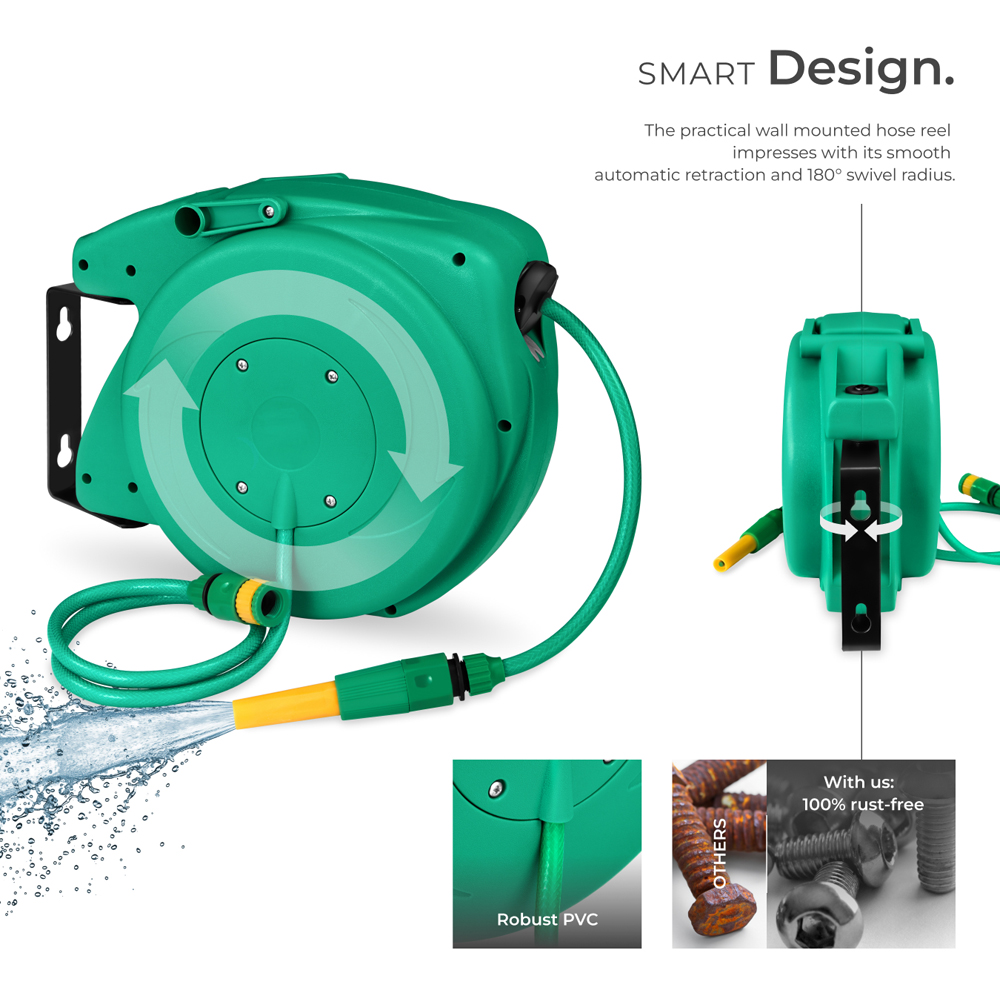 tectake 10m Automatic Retractor Hose Pipe and Reel with Hose Stop and Head Image 4