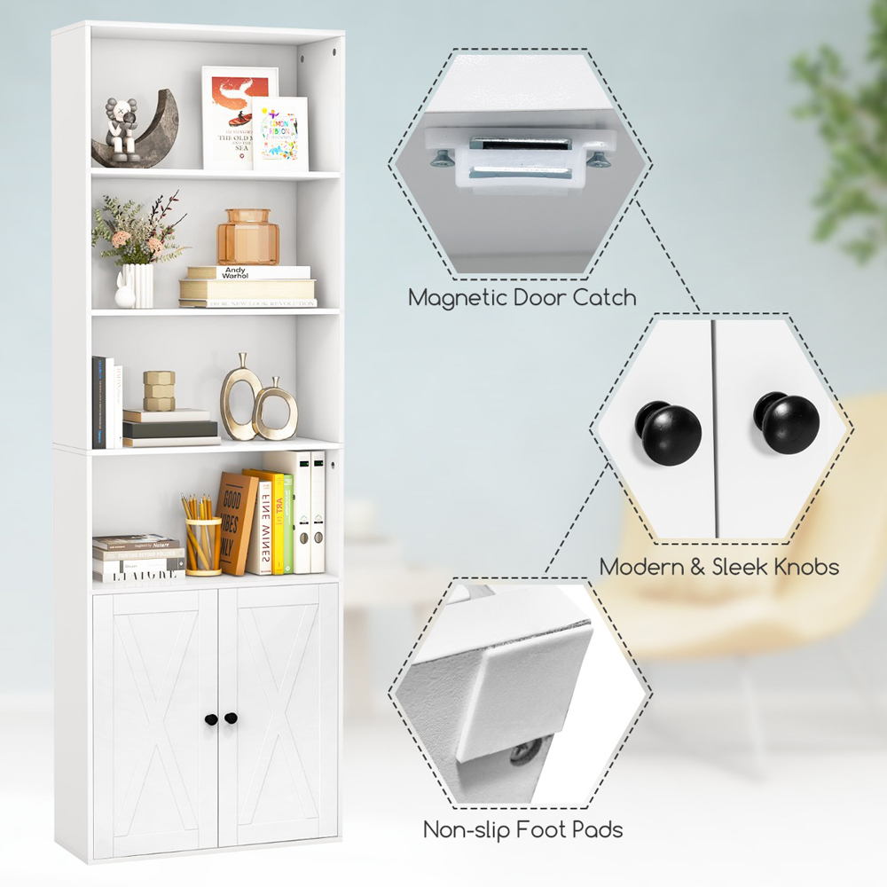 Costway 2 Door 4 Shelf White Freestanding Bookcase Image 5