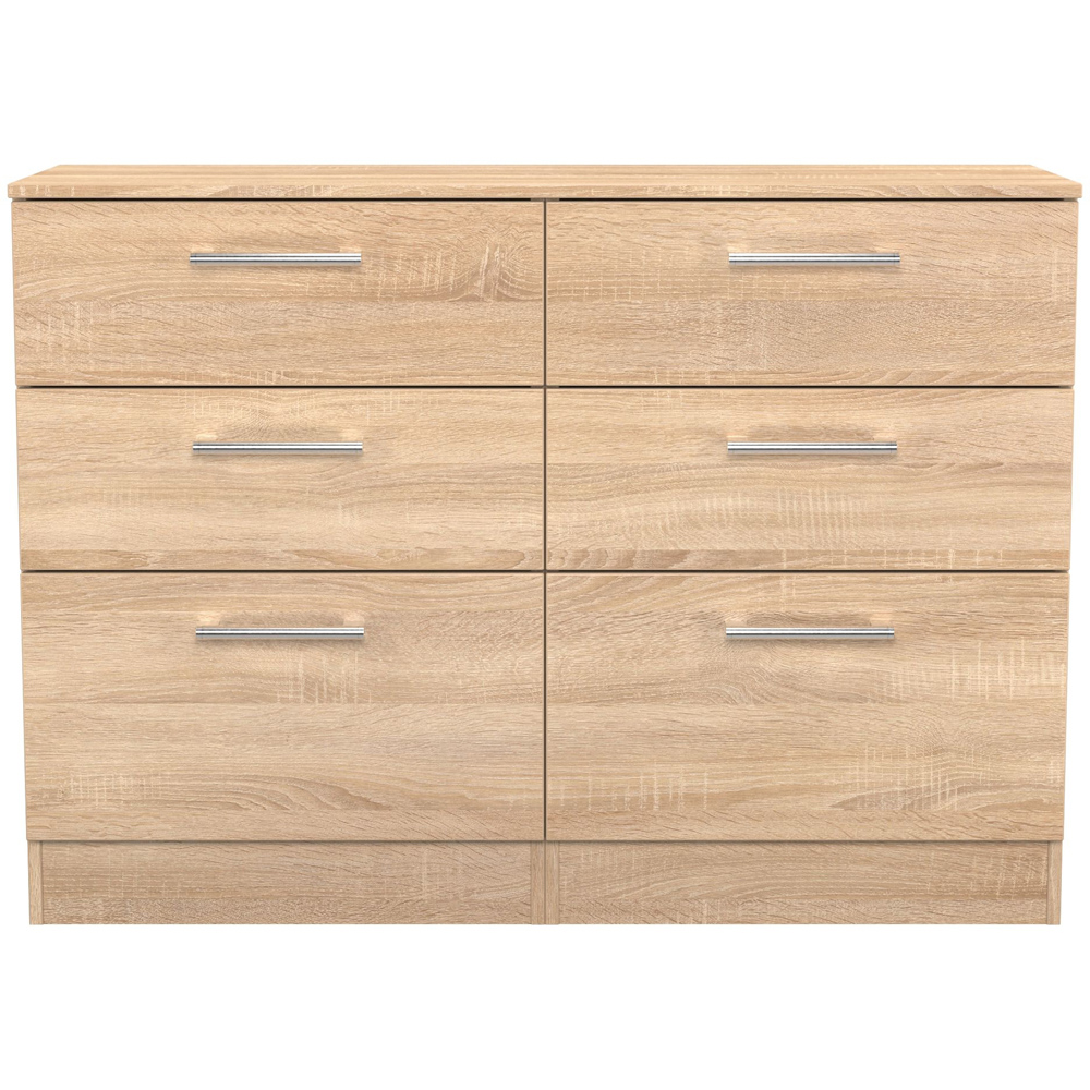 Crowndale Devon 6 Drawer Bardolino Oak Wide Chest of Drawers Ready Assembled Image 3