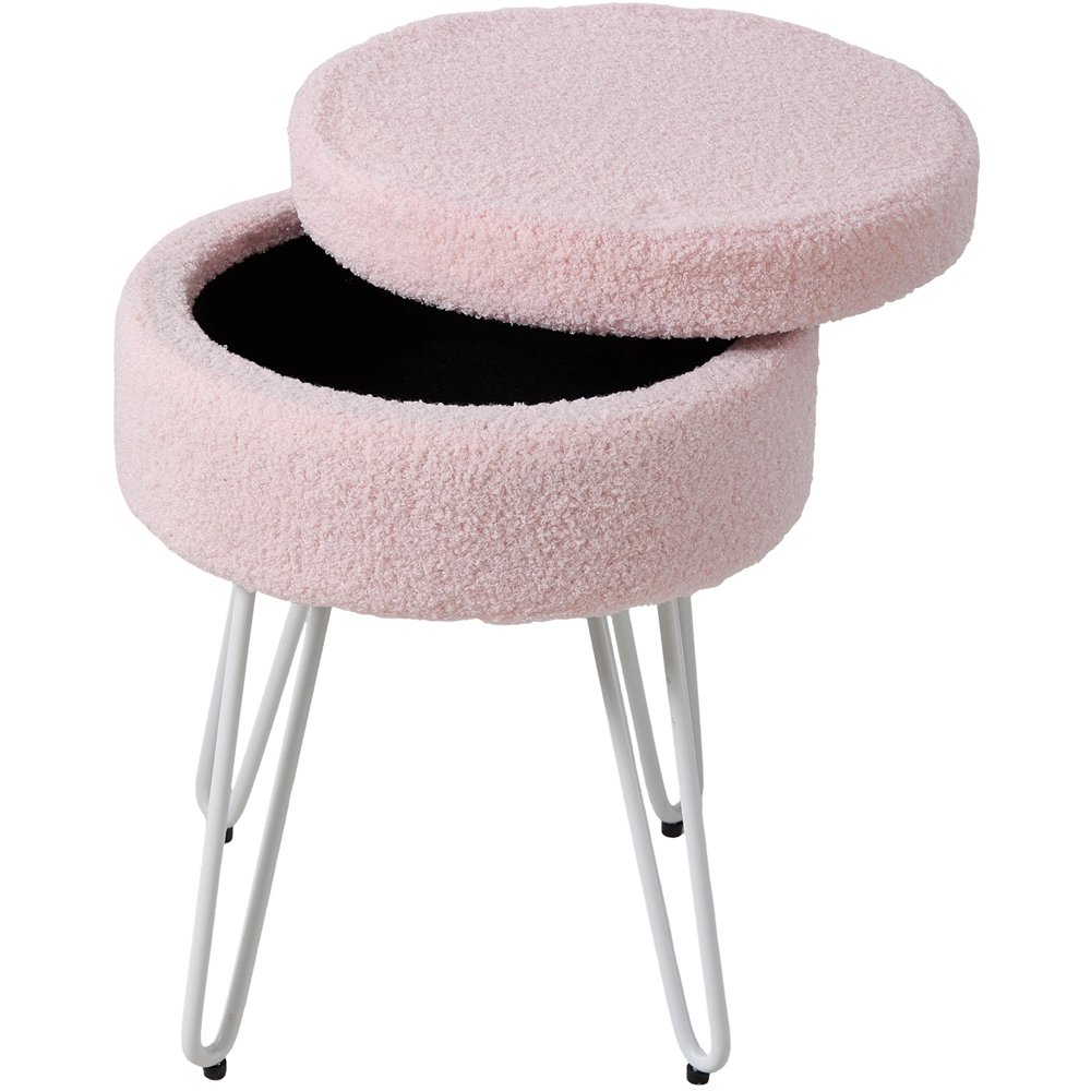 Living and Home Pink and White Teddy Fleece Hidden Storage Stool Image 2