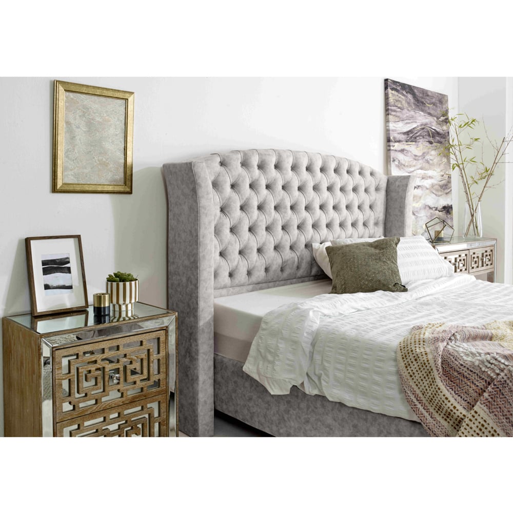 Eleganza Roseland Small Double Silver Oakland Fabric Bed Frame with Chesterfield Headboard Image 2