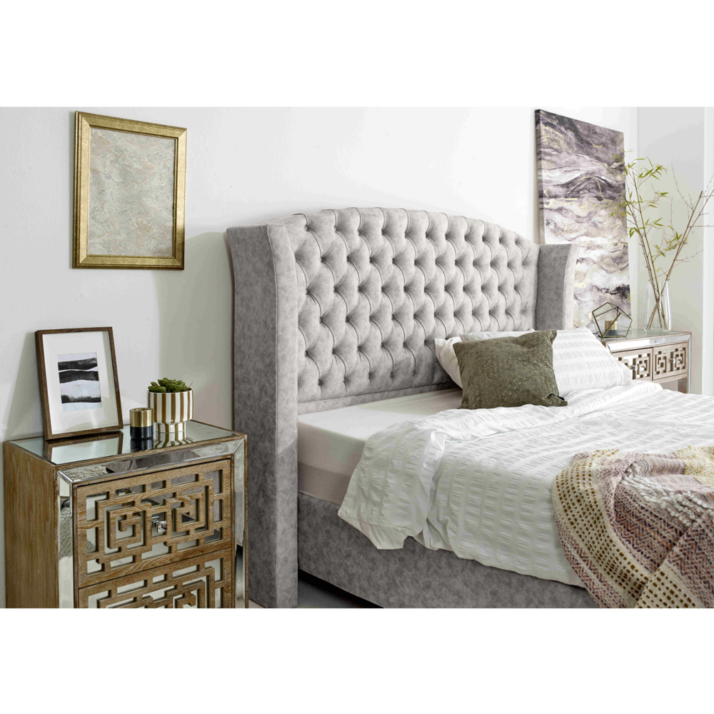 Eleganza Roseland King Size Silver Oakland Fabric Bed Frame with Chesterfield Headboard Image 2
