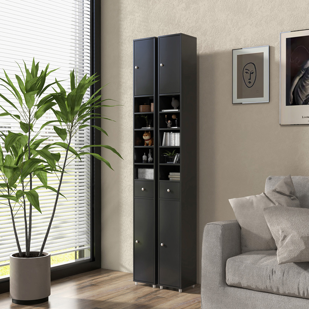 Costway 2 Door Single Drawer Black Tall Bathroom Cabinet Image 4