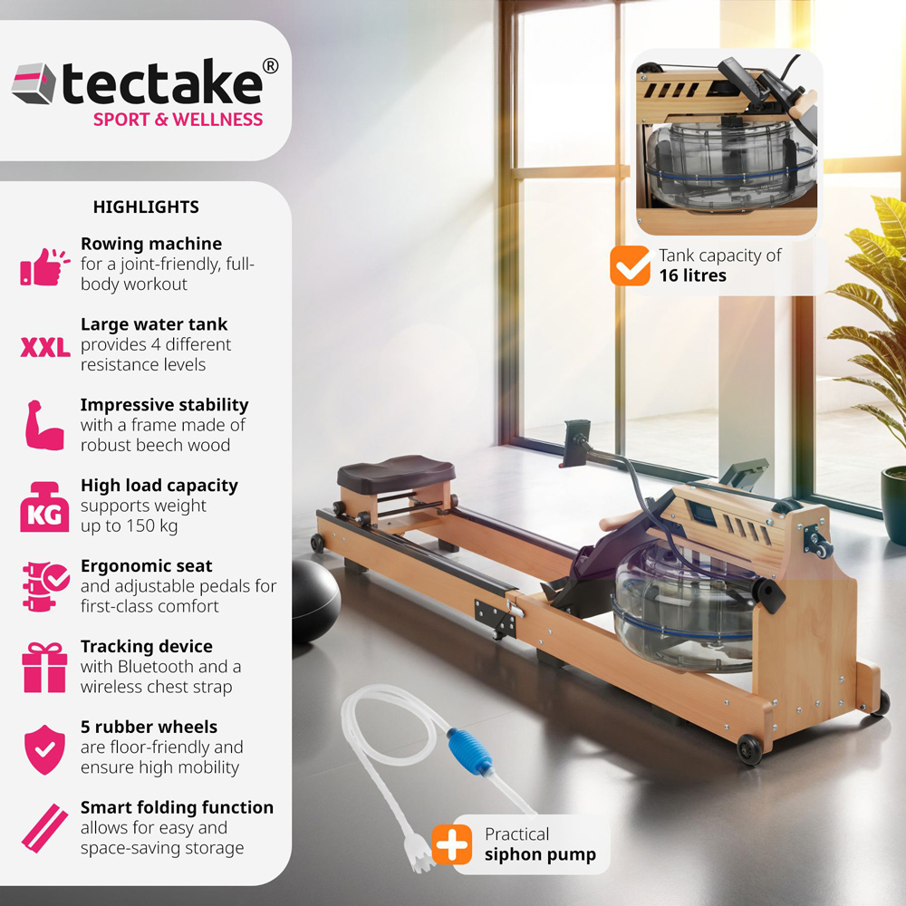 tectake Titan Foldable Ergonomic Wooden Rowing Machine Image 3