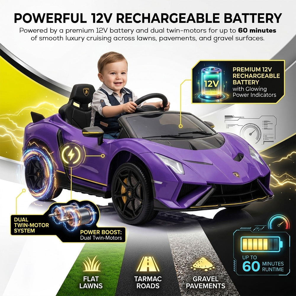 Alivio Kids Purple Lamborghini Ride-On Car with Remote and LED Lights 12V Image 5