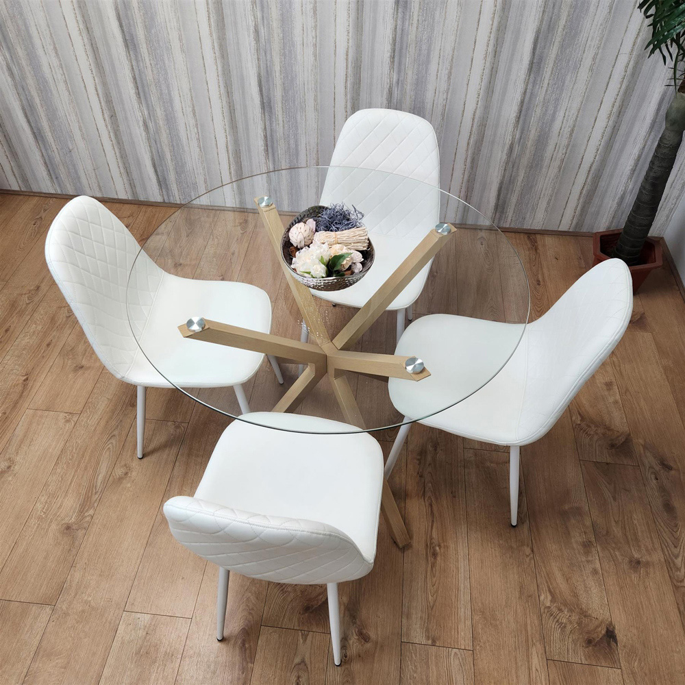 Portland Clear Glass and Leather 4 Seater Dining Set White Image 4