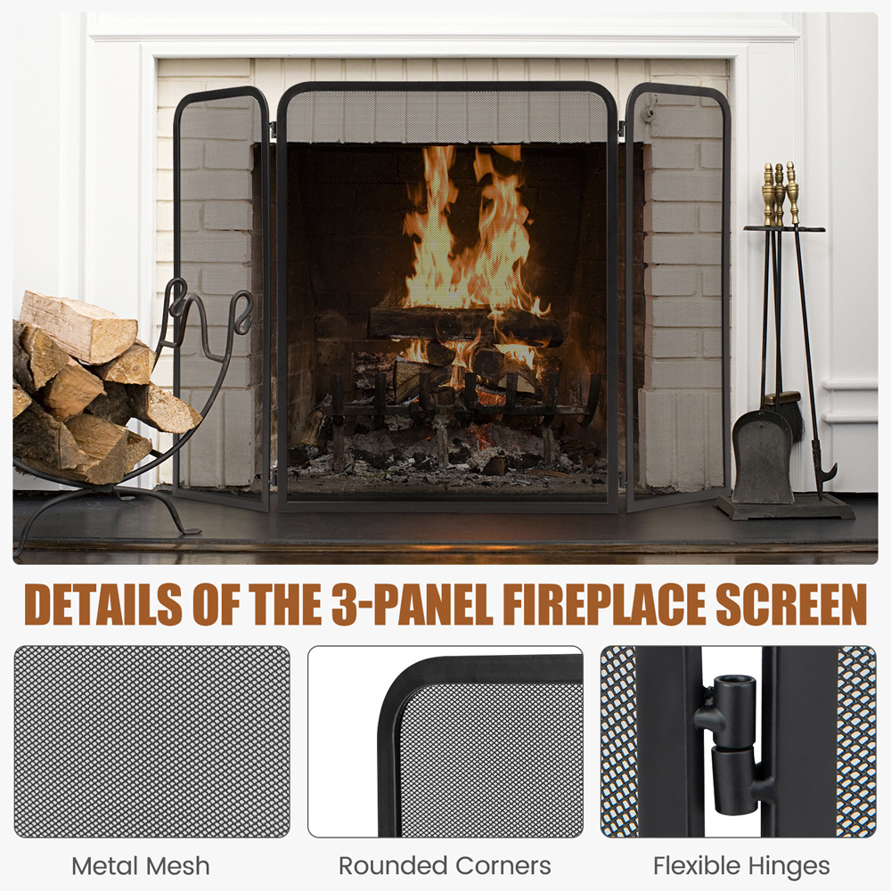 Costway 3 Panel Metal Fireplace Screen Image 5