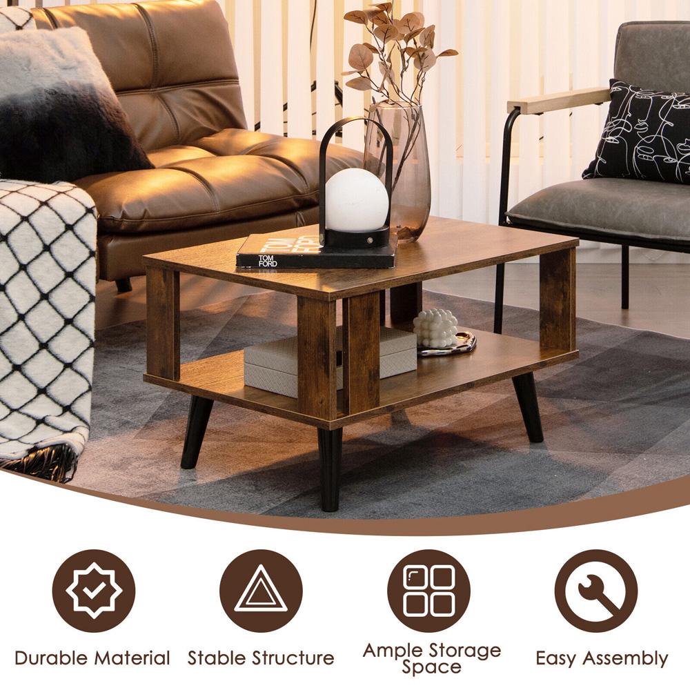 Costway Single Shelf Brown Coffee Table Image 6