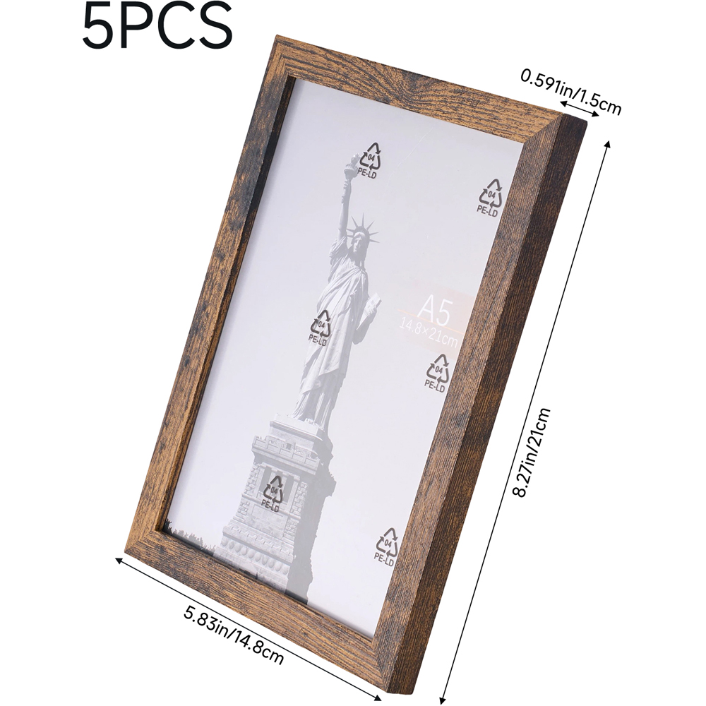 Living and Home Dark Walnut Wood Grain Photo Frame 5.8 x 8.3 inch 5 Pack Image 8
