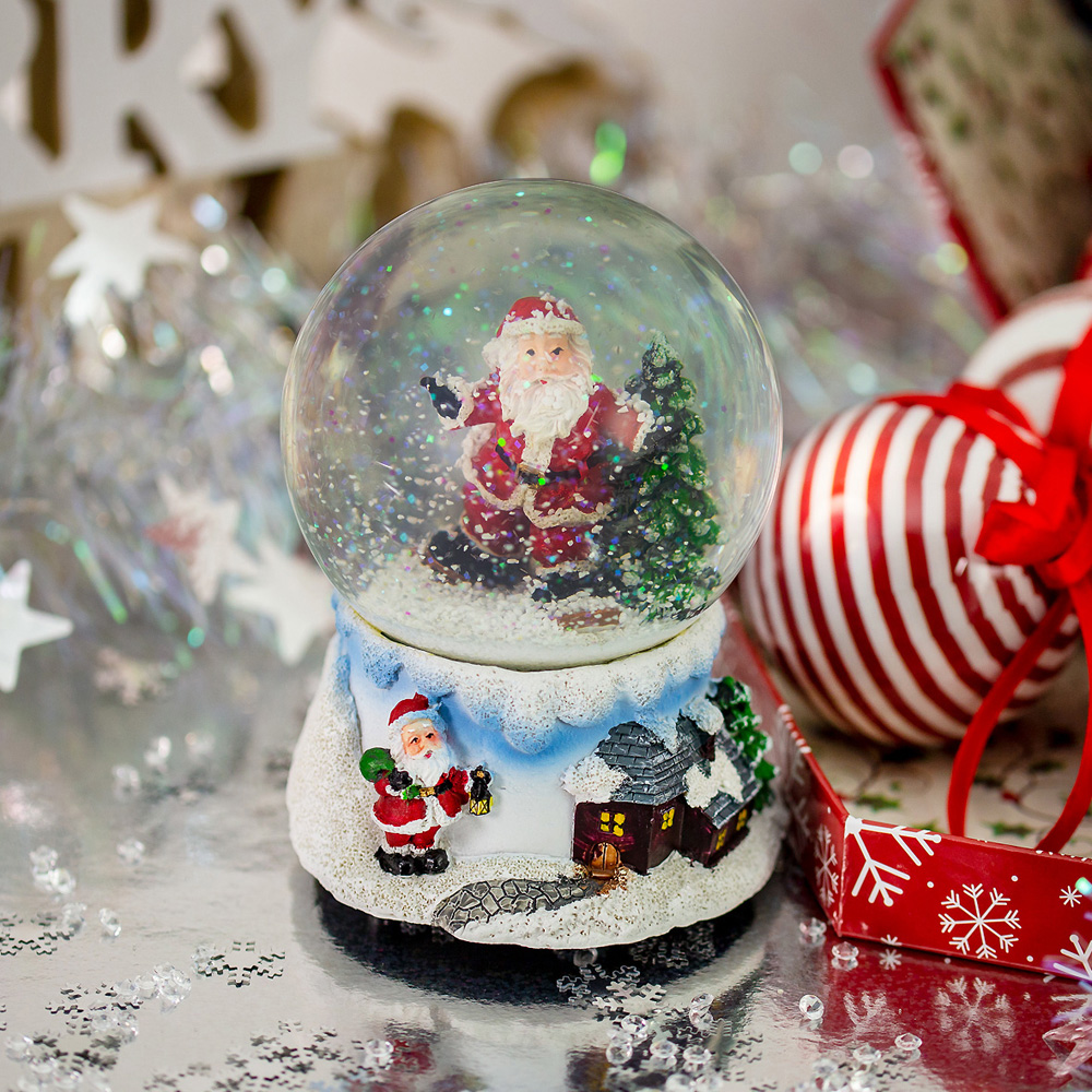 The Christmas Workshop Wind Up Musical Santa Snow Globe Decoration Image 7