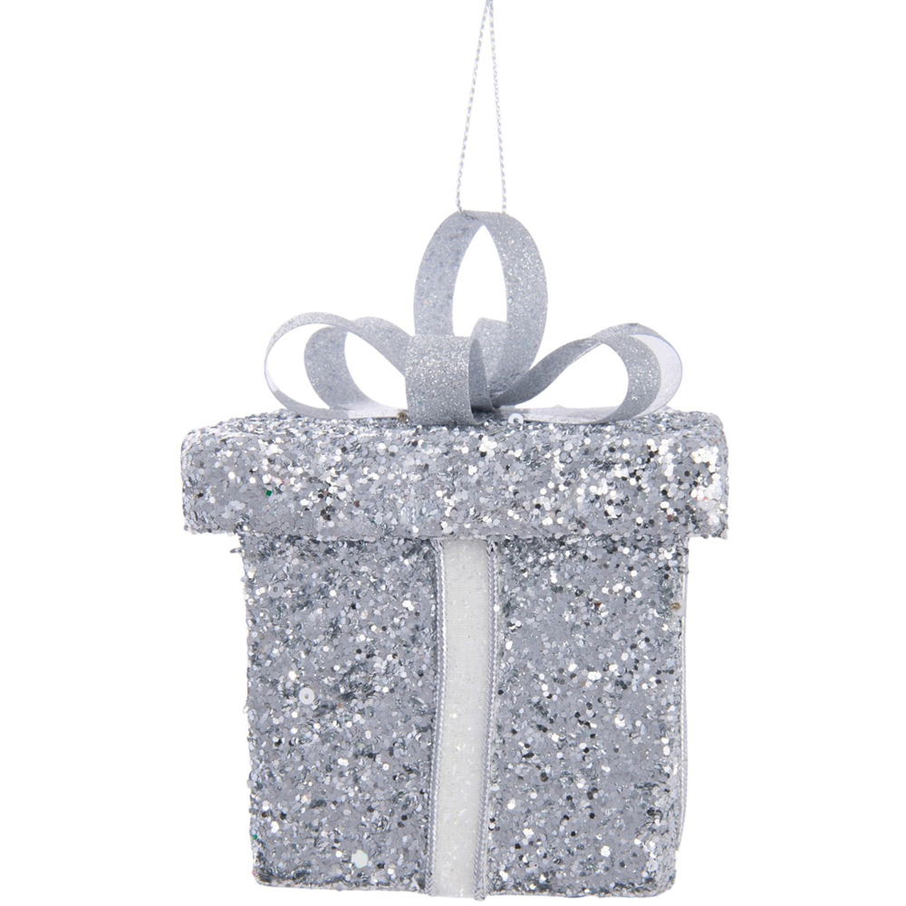 Hanging Glitter Present Silver Image
