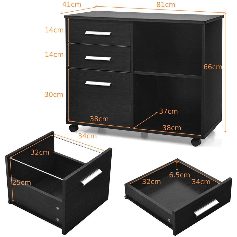 Costway 3 Drawer 2 Shelf Black Filing Cabinet Image 8