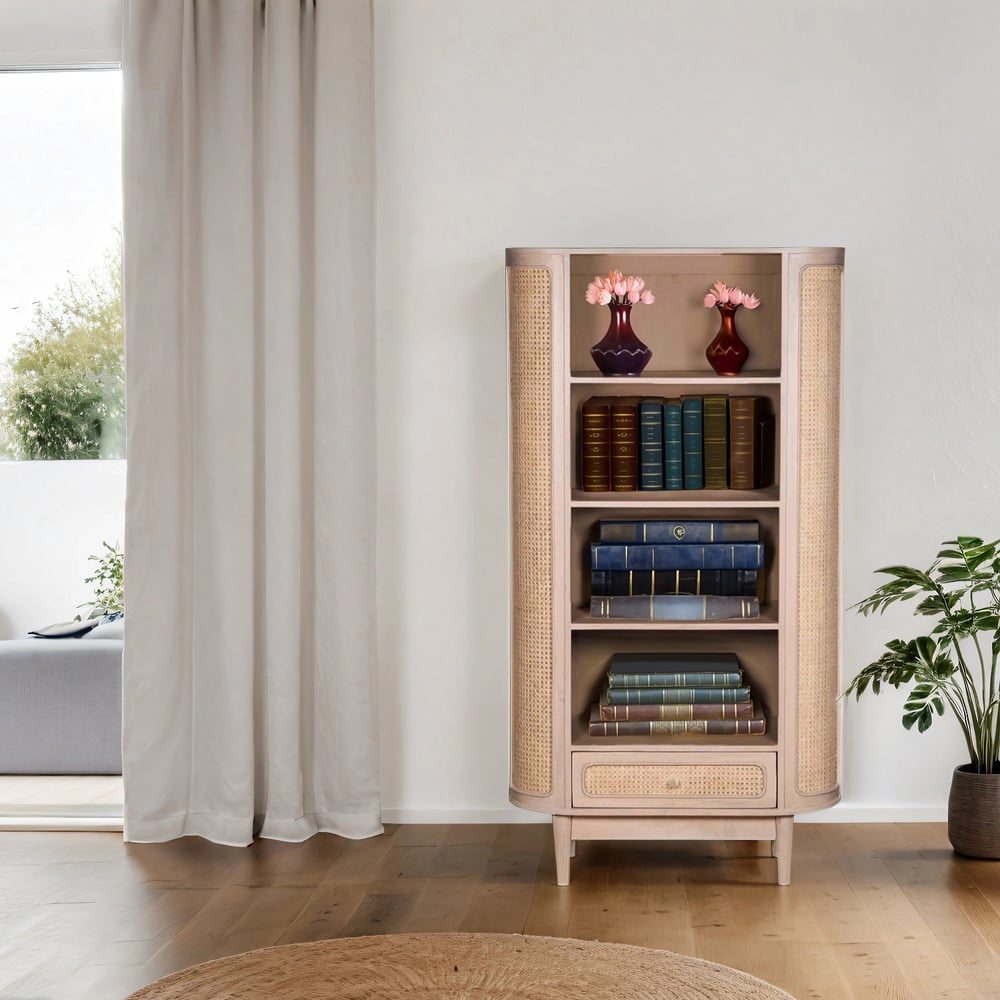 Brooklyn Single Drawer 4 Shelf Cane and Mango Wood Bookcase Image 5