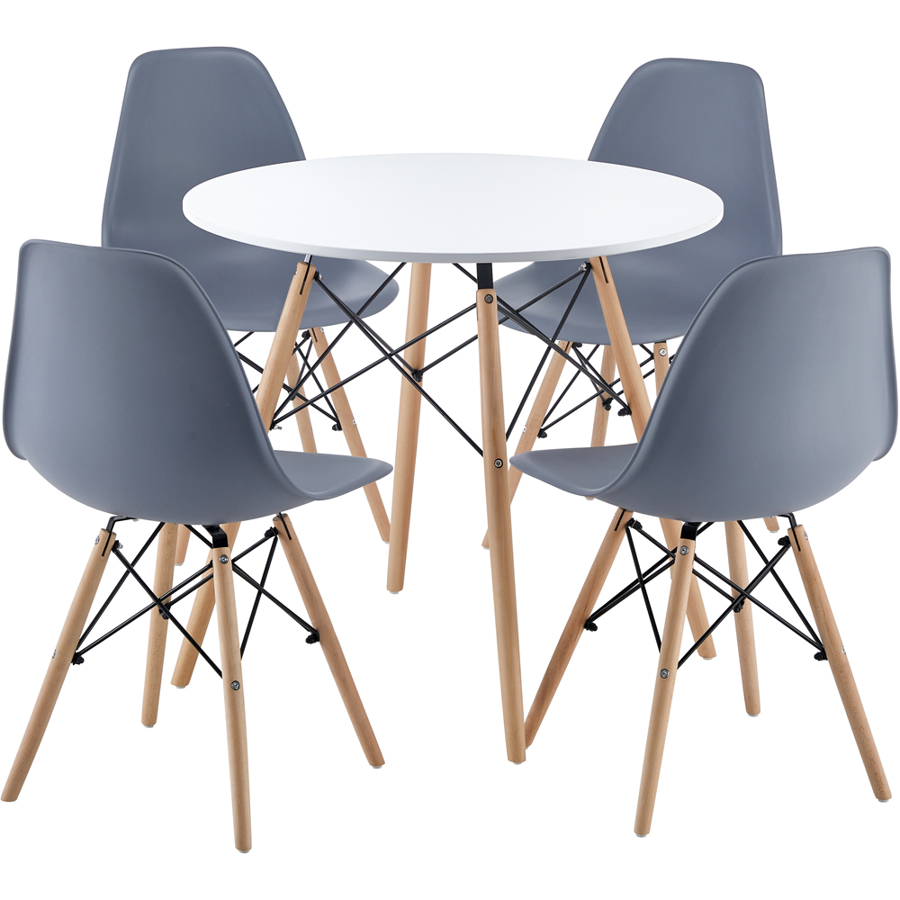 Comfy Living 4 Seater Round Dining Set White and Grey Image 2