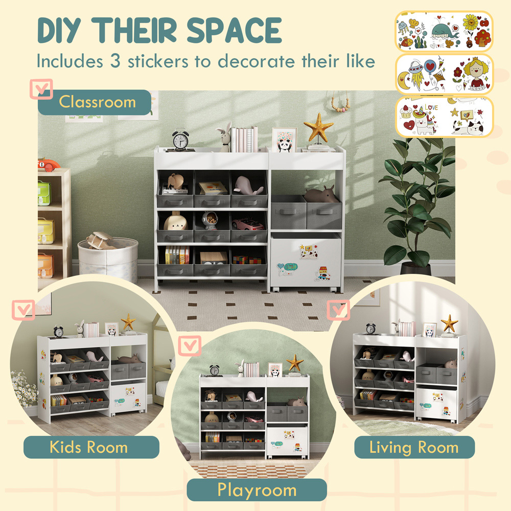 AIYAPLAY 11 Bin White Kids Toy Storage Unit with 3 Stickers Image 6