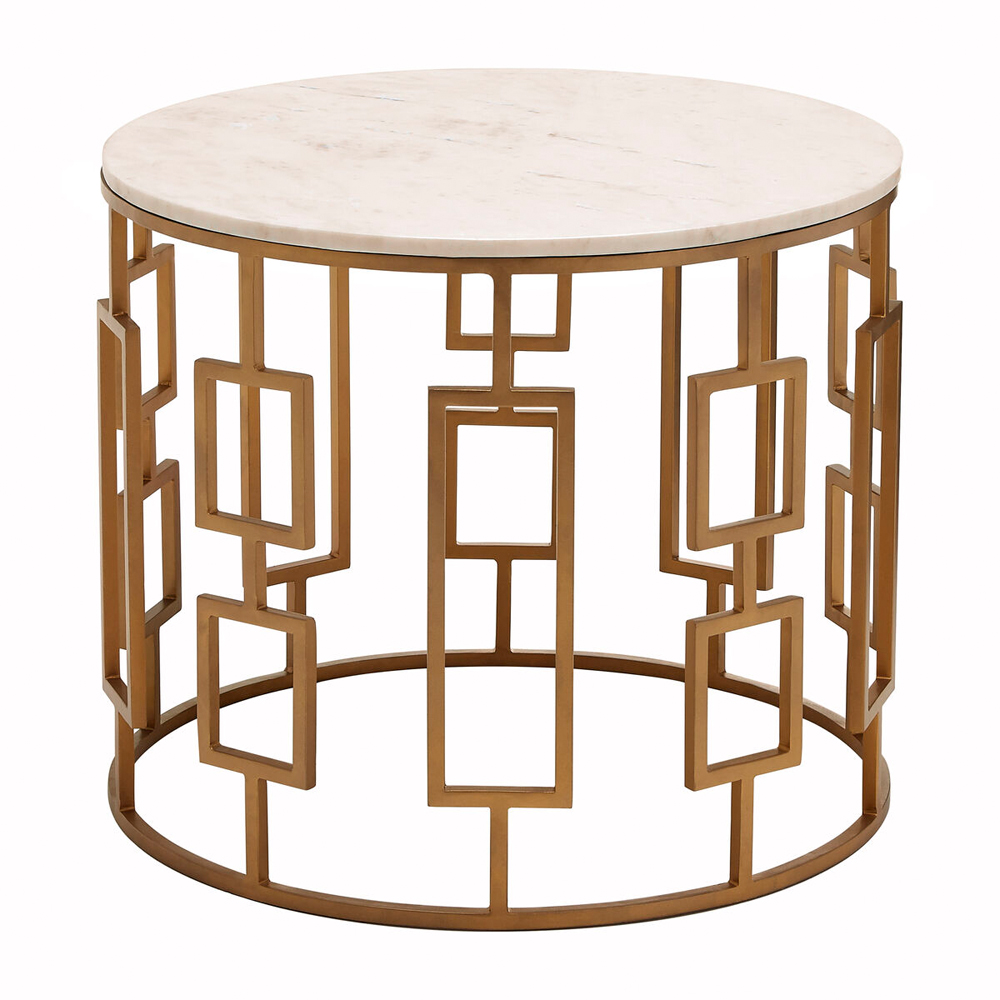 Premier Housewares Shalimar White Marble Top Side Table with Gold Base Image 2