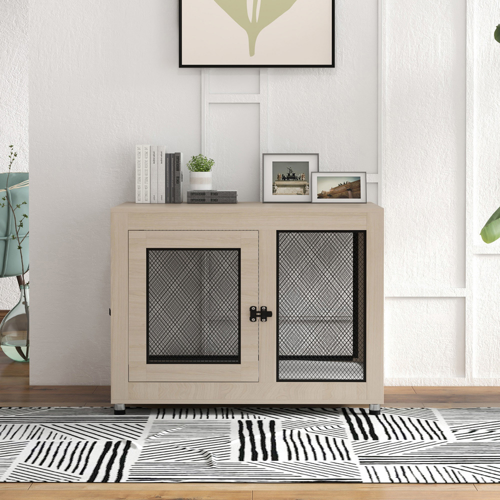 PawHut Cream Lage Dog Pet Crate Side Table with Cushion Image 2