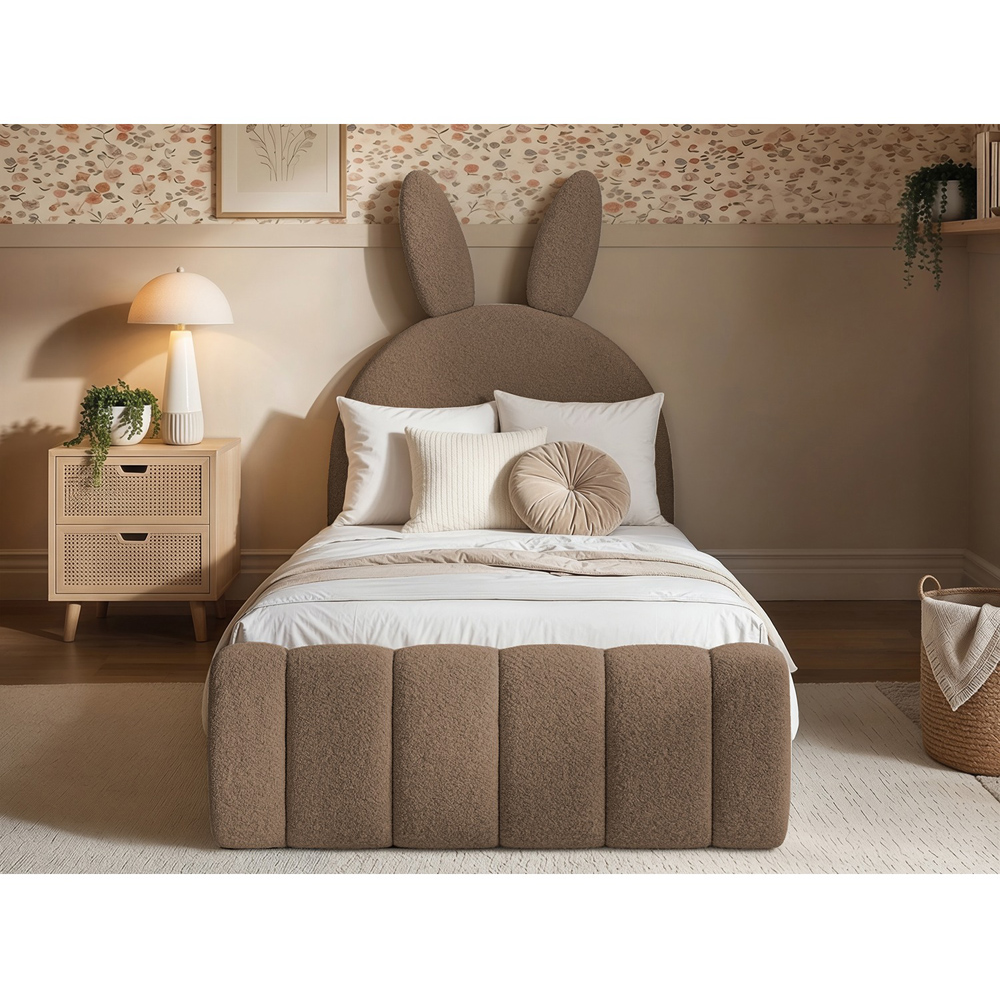 Flair Lapin Single Brown Boucle Bed with Bunny Headboard Image 5