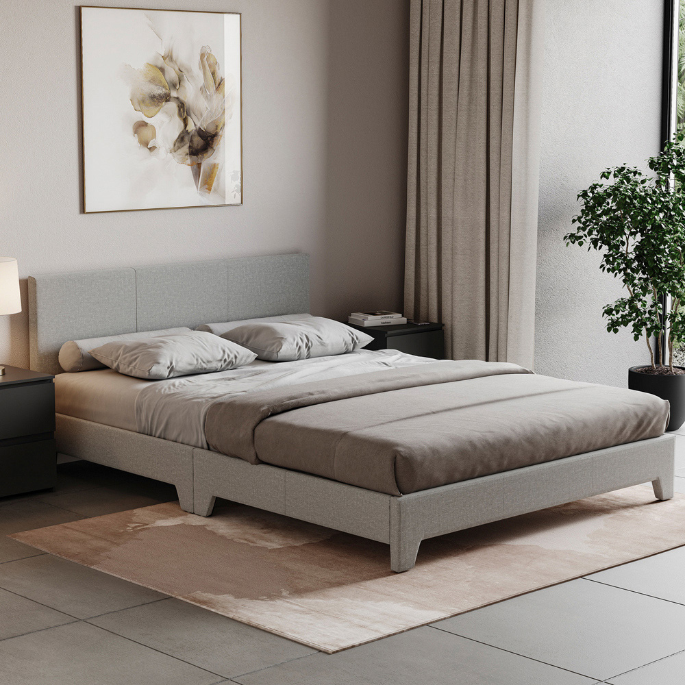 Vida Designs Victoria Double Light Grey Linen Bed Frame Image 1