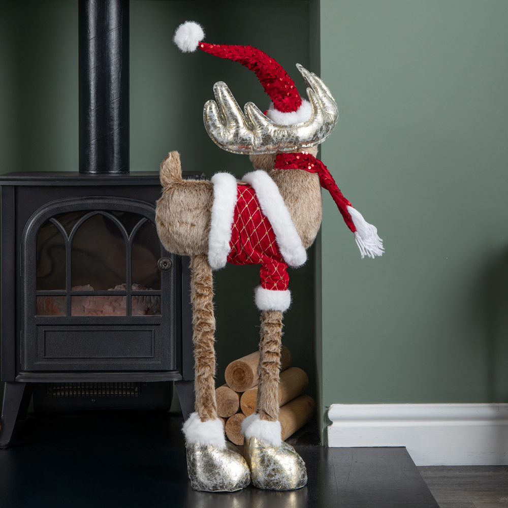 Samuel Alexander Golden Tall Plush Rudolph Christmas Decoration with Extendable Legs 91cm Image 3