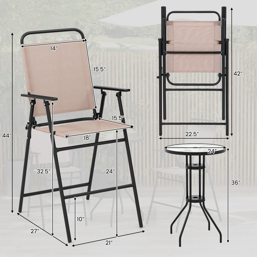 Costway 2 Seater Garden Bistro Set Beige Image 9