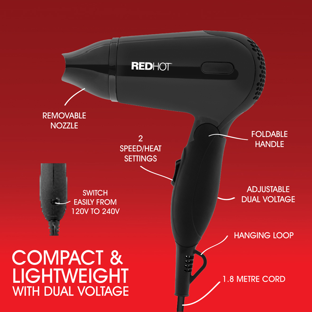 Red Hot Black Compact Hair Dryer Image 3