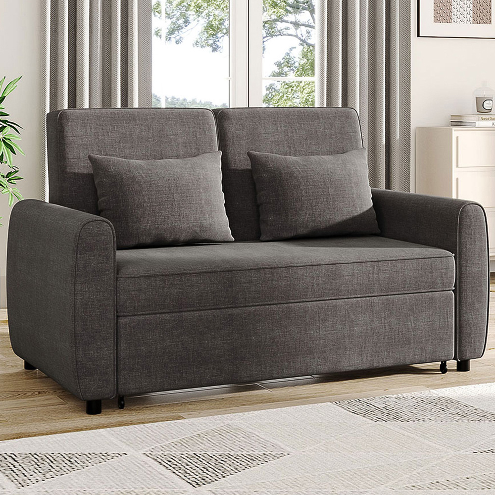 H&O Direct 2 Seater Grey Convertible Sofa Bed with 2 Cushions Image 1